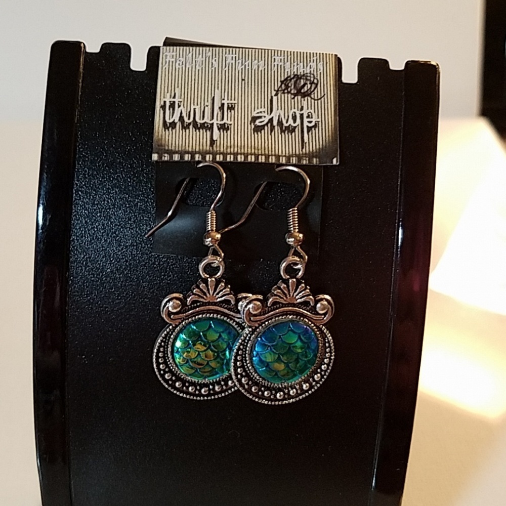 Mermaid Earrings Silver Tone Beach Sea